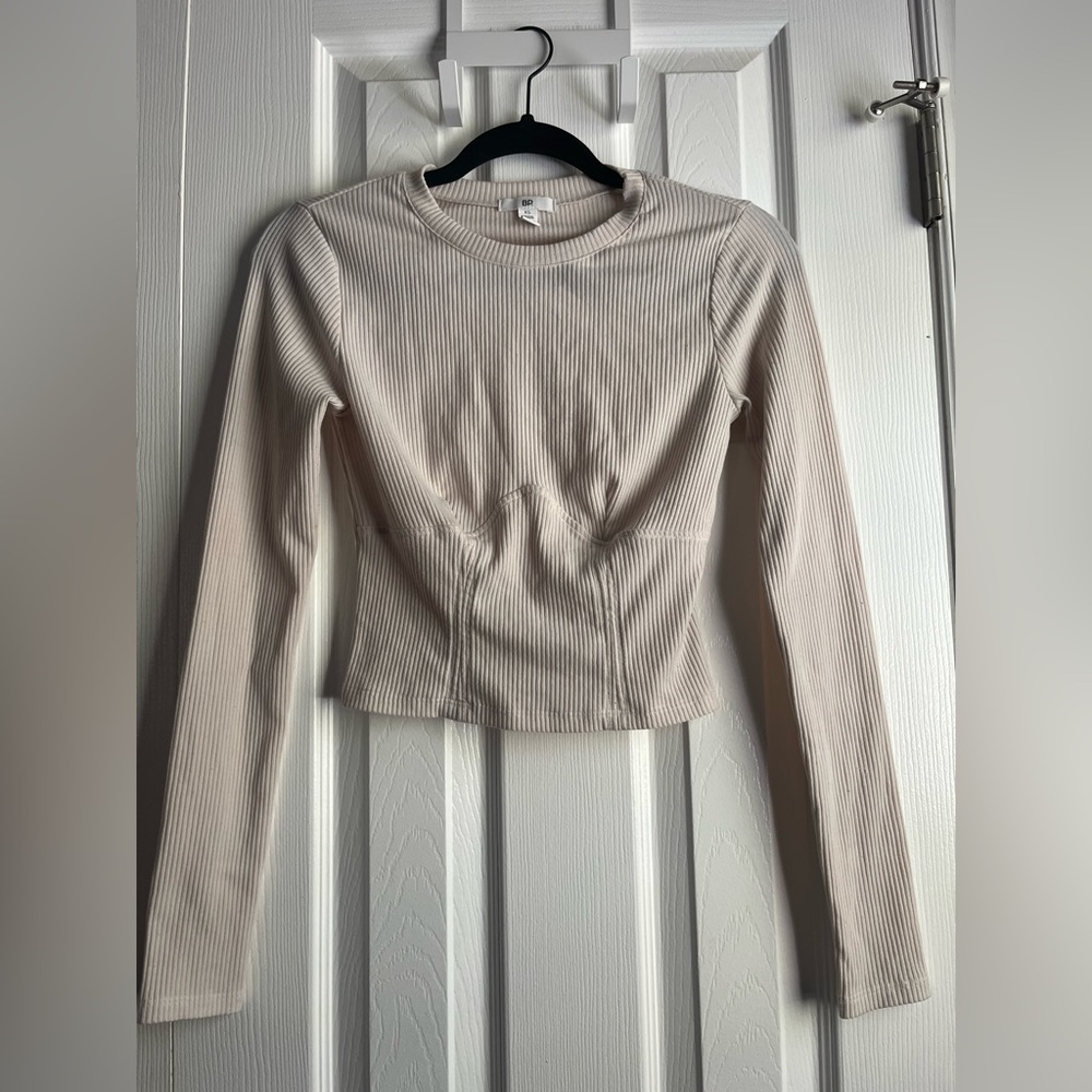 Nordstrom BP Cream Ribbed Long Sleeve Sweatshirt XS